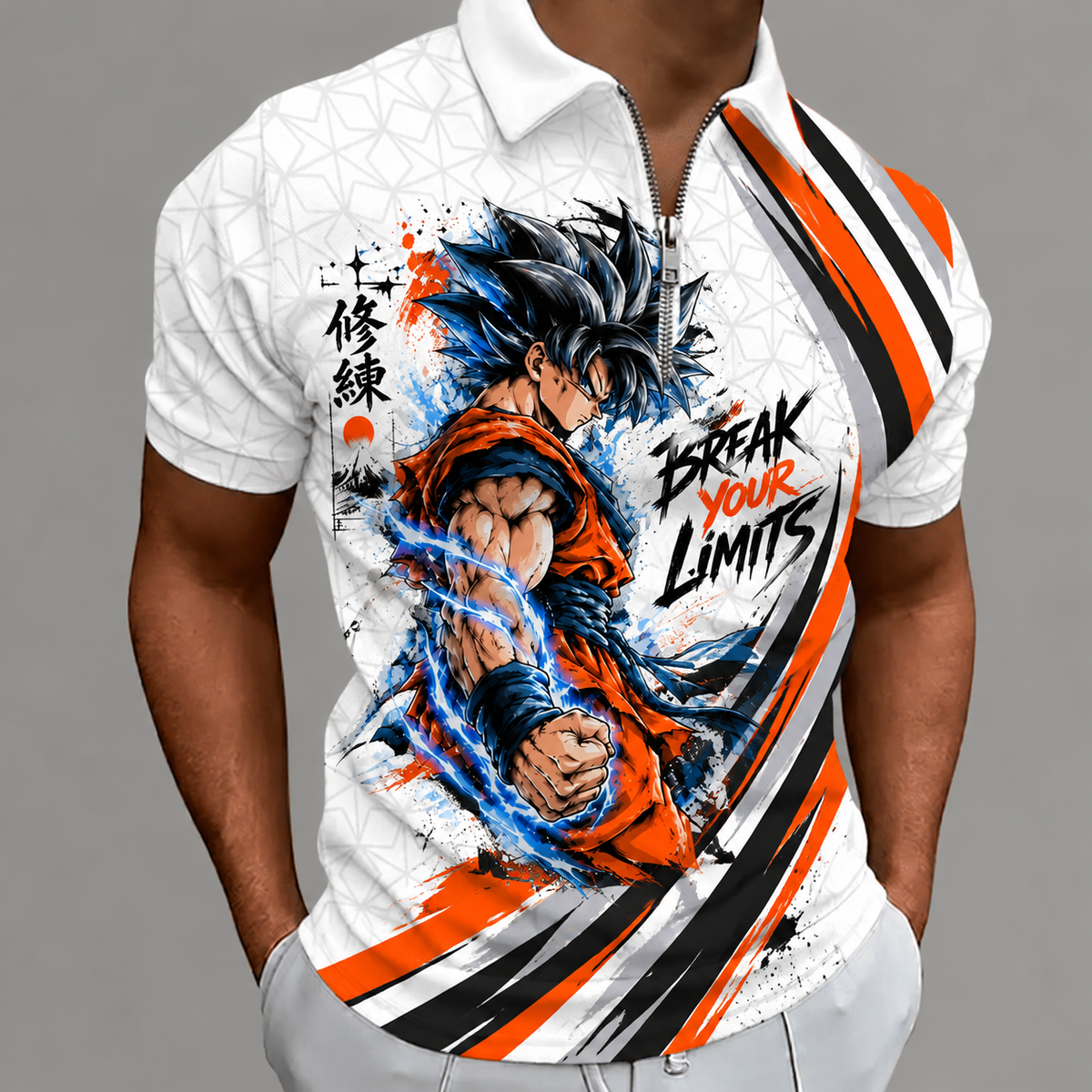 LIMITED EDITION - NEW CUSTOMIZED GOKU CLASSIC HERO ZIP POLO SHIRT 02