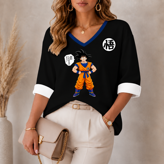 LIMITED EDITION - NEW CUSTOMIZED GOKU CLASSIC HERO WOMEN'S HEART V-NECK LONG SLEEVE SHIRT 02