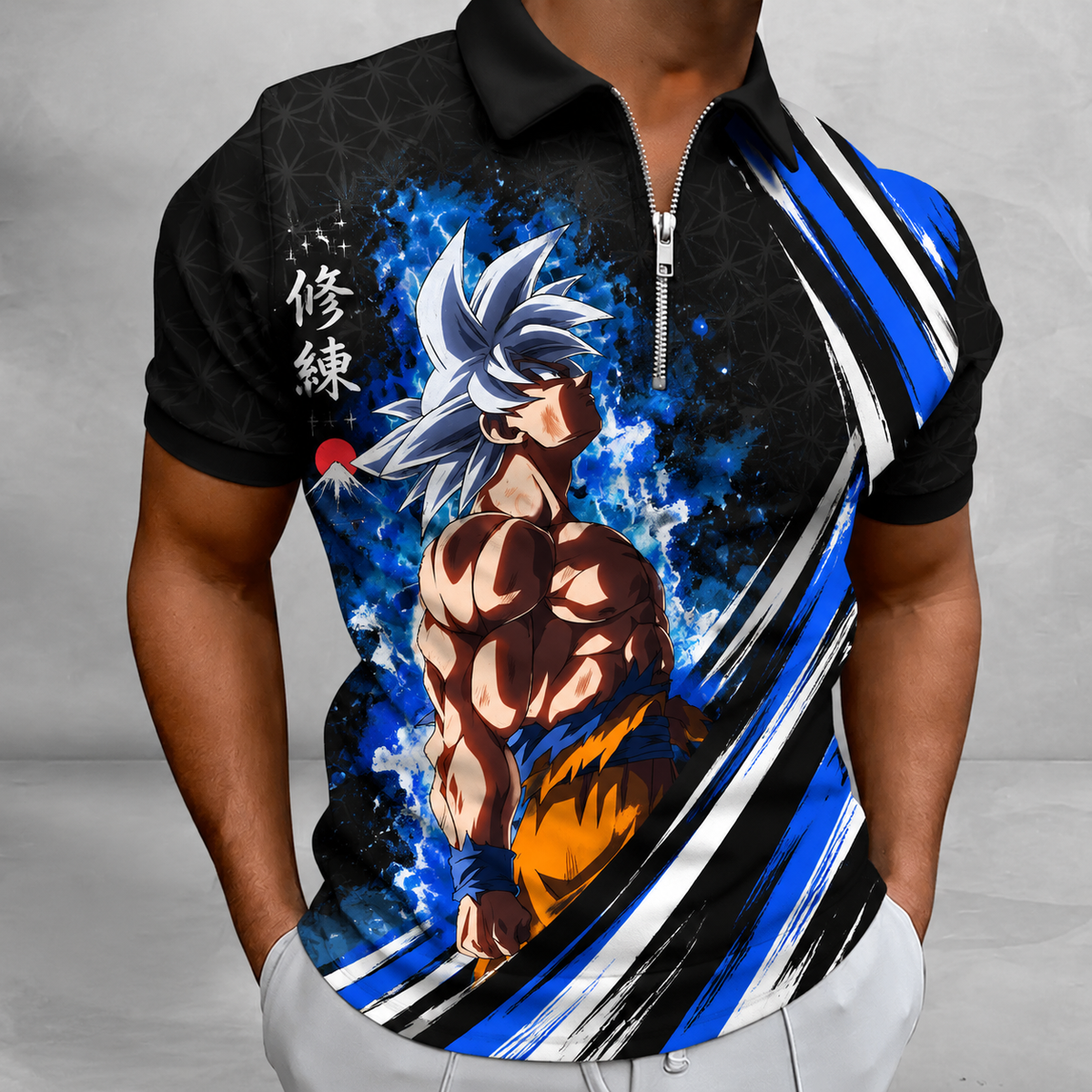 LIMITED EDITION - NEW CUSTOMIZED GOKU CLASSIC HERO ZIP POLO SHIRT 03