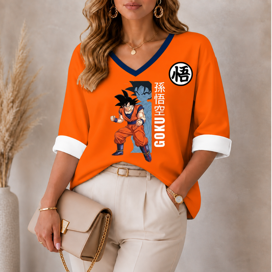 LIMITED EDITION - NEW CUSTOMIZED GOKU CLASSIC HERO WOMEN'S HEART V-NECK LONG SLEEVE SHIRT 04