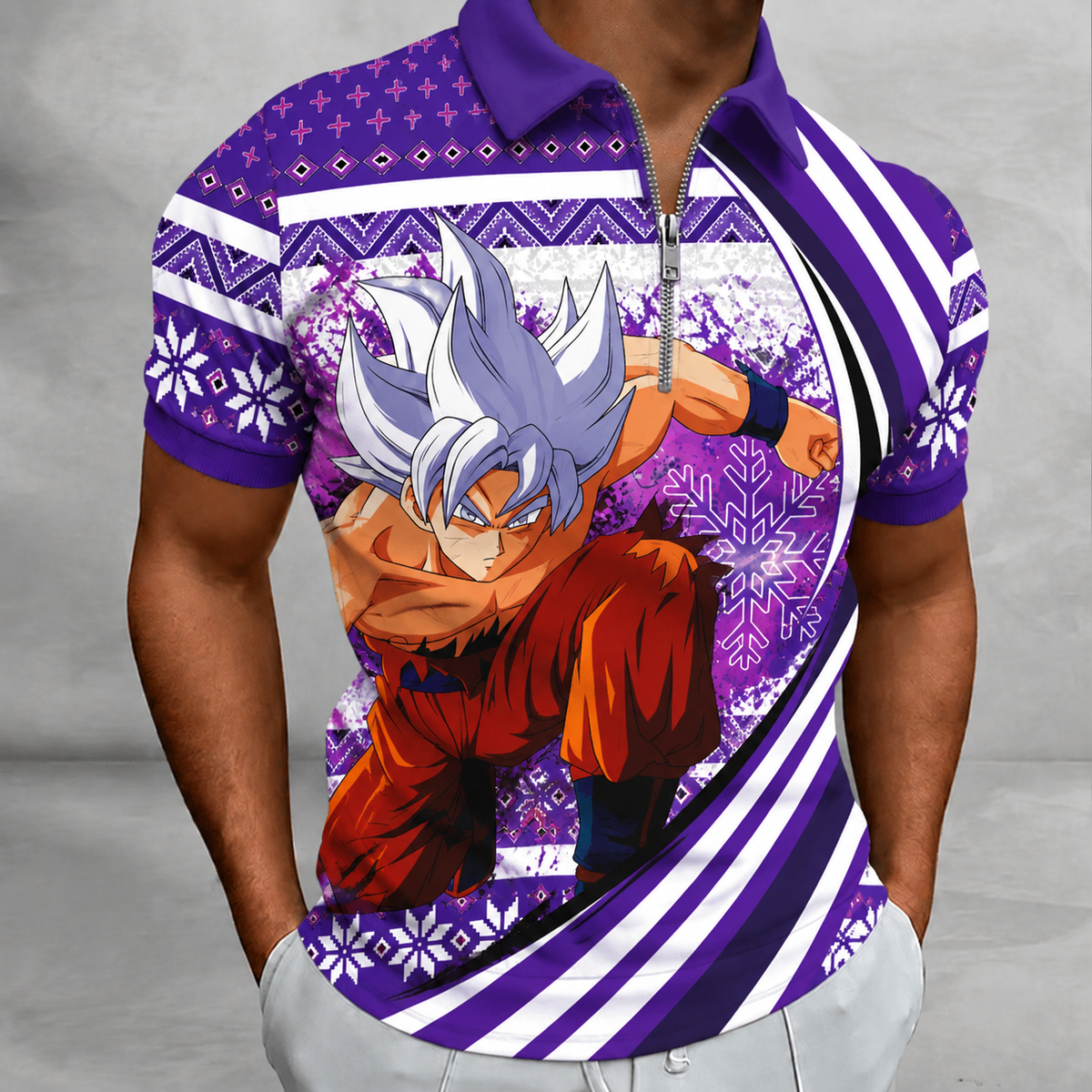 LIMITED EDITION - NEW CUSTOMIZED GOKU CLASSIC HERO ZIP POLO SHIRT 04