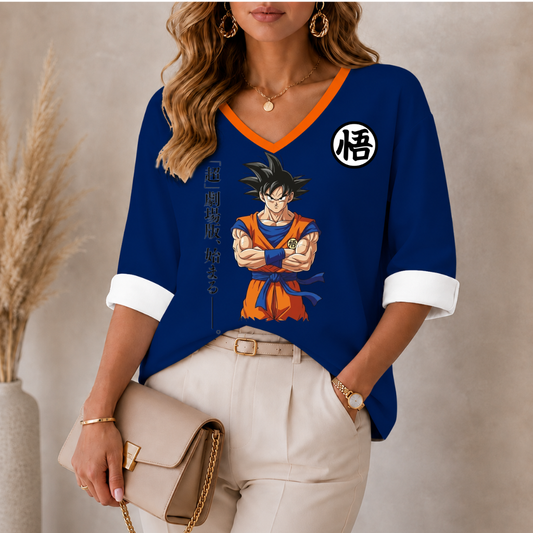 LIMITED EDITION - NEW CUSTOMIZED GOKU CLASSIC HERO WOMEN'S HEART V-NECK LONG SLEEVE SHIRT 05