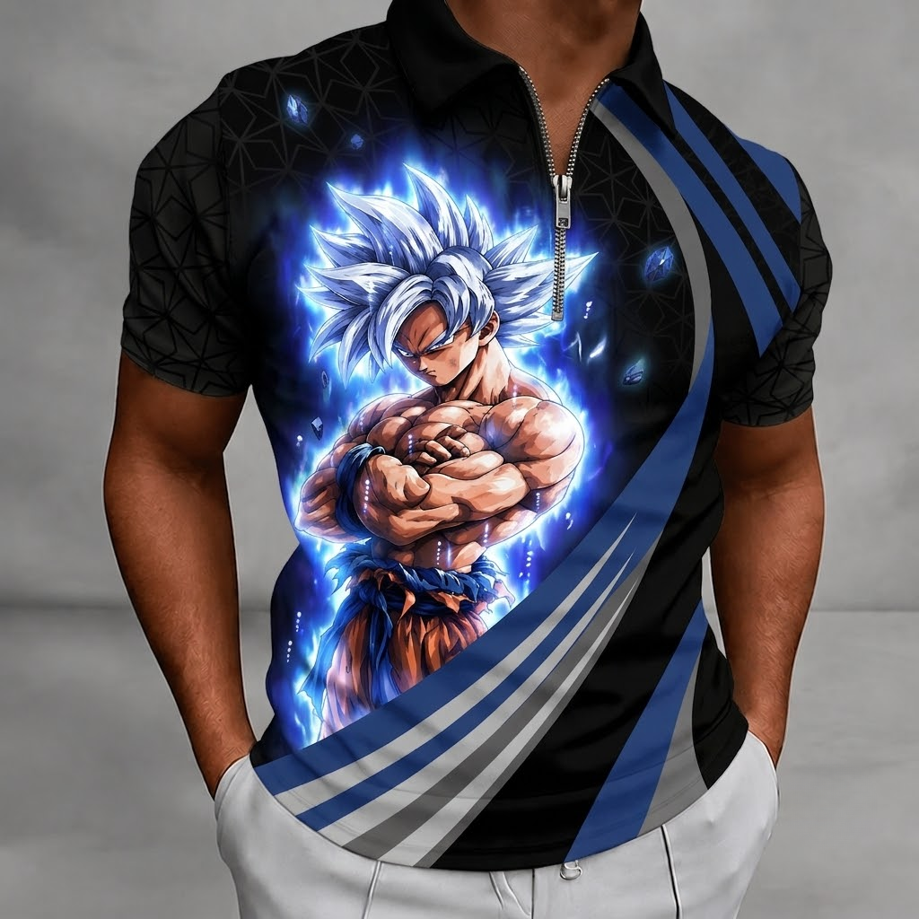 LIMITED EDITION - NEW CUSTOMIZED GOKU CLASSIC HERO ZIP POLO SHIRT 07