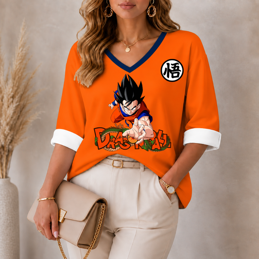 LIMITED EDITION - NEW CUSTOMIZED GOKU CLASSIC HERO WOMEN'S HEART V-NECK LONG SLEEVE SHIRT 07