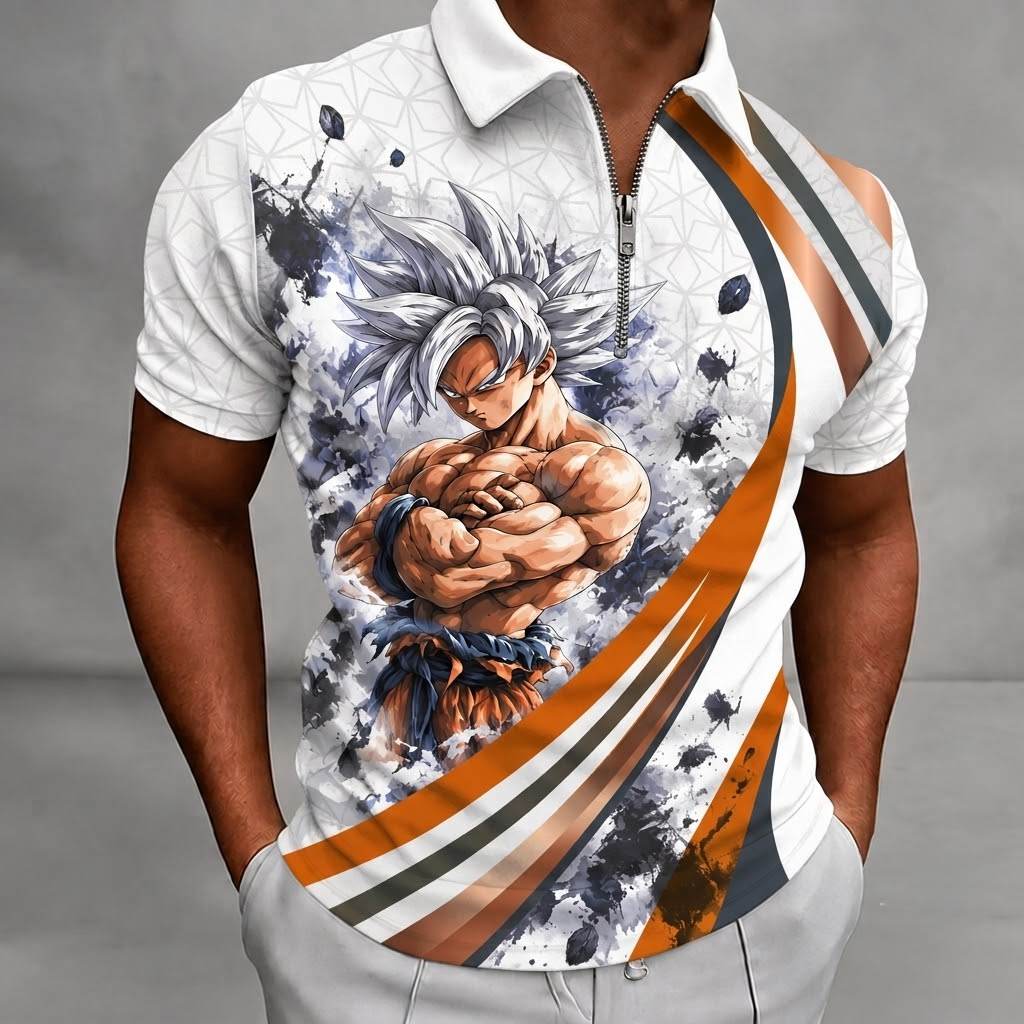 LIMITED EDITION - NEW CUSTOMIZED GOKU CLASSIC HERO ZIP POLO SHIRT 08